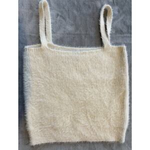 Willow & Wind Cardigan Tank Fuzzy Eyelash Knit Ivory Cream Womens M Cropped
